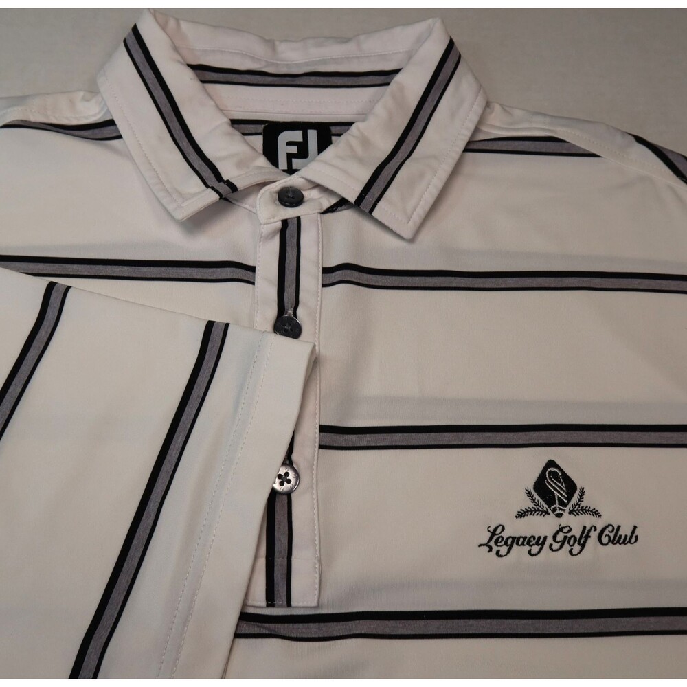 Footjoy Mens Golf Polo Shirt Performance X-Large Stretch White & Black Striped